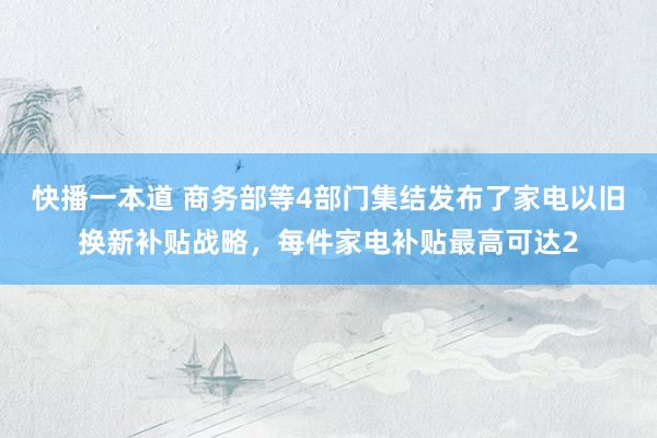 快播一本道 商务部等4部门集结发布了家电以旧换新补贴战略，每件家电补贴最高可达2
