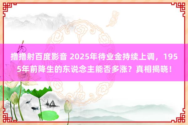 撸撸射百度影音 2025年待业金持续上调，1955年前降生的东说念主能否多涨？真相揭晓！