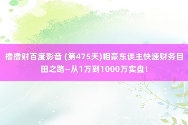 撸撸射百度影音 (第475天)粗豪东谈主快速财务目田之路—从1万到1000万实盘！