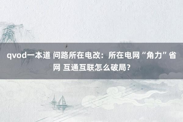 qvod一本道 问路所在电改：所在电网“角力”省网 互通互联怎么破局？