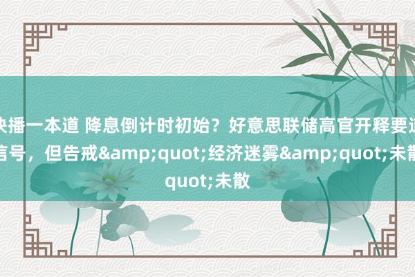 快播一本道 降息倒计时初始？好意思联储高官开释要道信号，但告戒&quot;经济迷雾&quot;未散