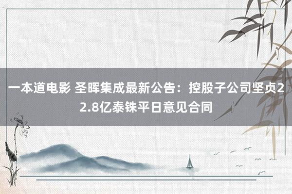 一本道电影 圣晖集成最新公告：控股子公司坚贞22.8亿泰铢平日意见合同