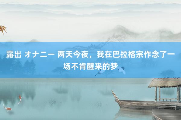 露出 オナニー 两天今夜，我在巴拉格宗作念了一场不肯醒来的梦