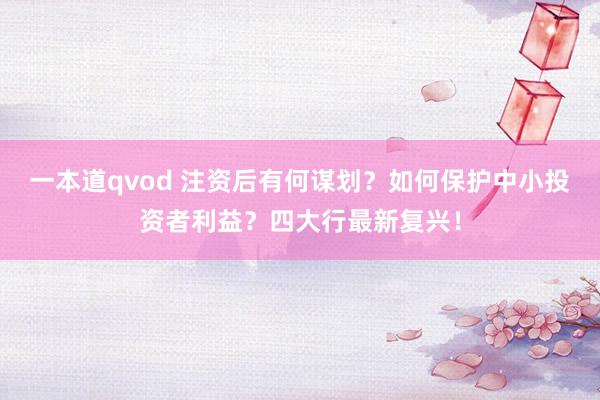 一本道qvod 注资后有何谋划？如何保护中小投资者利益？四大行最新复兴！