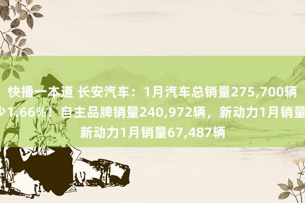 快播一本道 长安汽车：1月汽车总销量275，700辆，同比减少1.66%！自主品牌销量240，972辆，新动力1月销量67，487辆