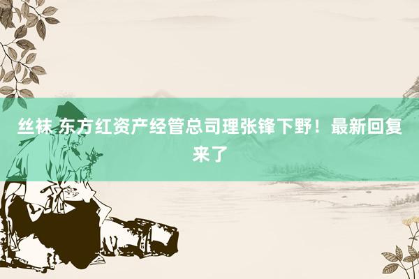 丝袜 东方红资产经管总司理张锋下野！最新回复来了