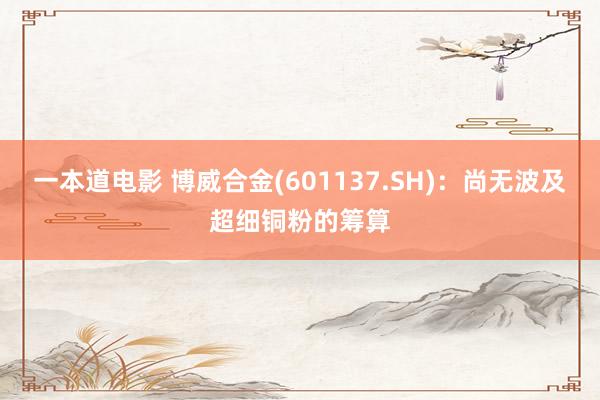 一本道电影 博威合金(601137.SH)：尚无波及超细铜粉的筹算