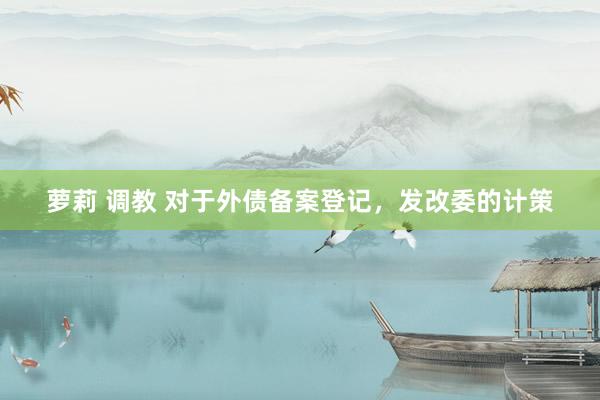 萝莉 调教 对于外债备案登记，发改委的计策