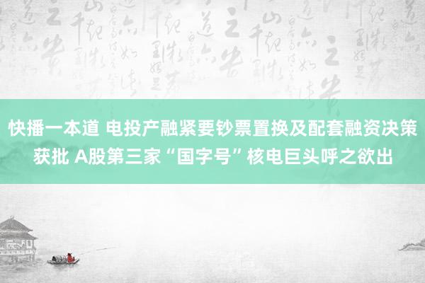 快播一本道 电投产融紧要钞票置换及配套融资决策获批 A股第三家“国字号”核电巨头呼之欲出