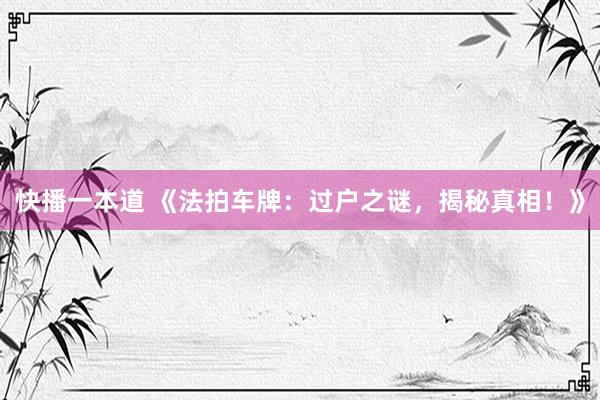 快播一本道 《法拍车牌：过户之谜，揭秘真相！》