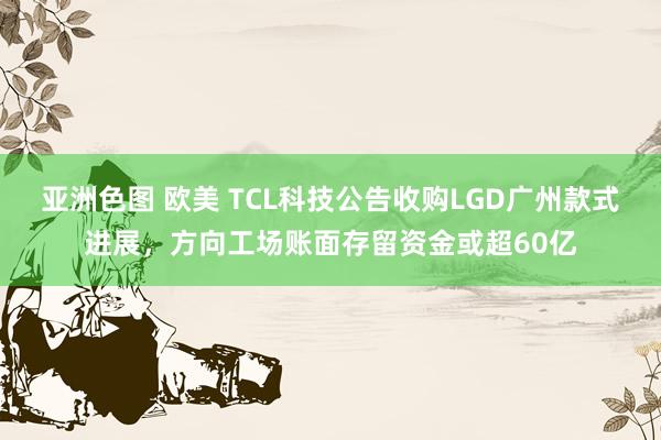 亚洲色图 欧美 TCL科技公告收购LGD广州款式进展，方向工场账面存留资金或超60亿
